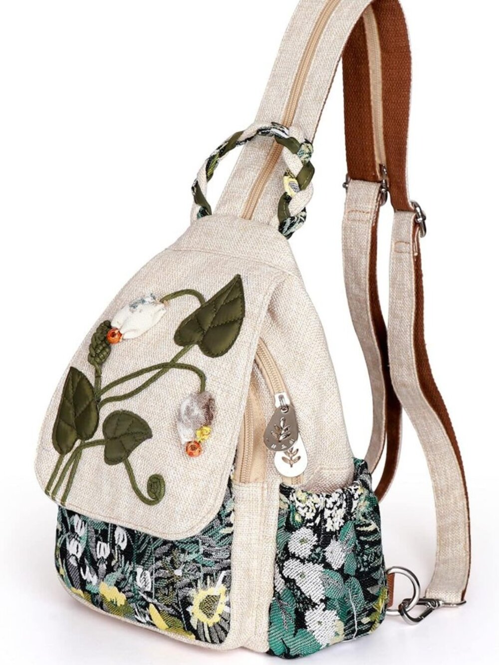 Stylish Convertible Sling Bag, Handcrafted Canvas Mini Backpack for Women